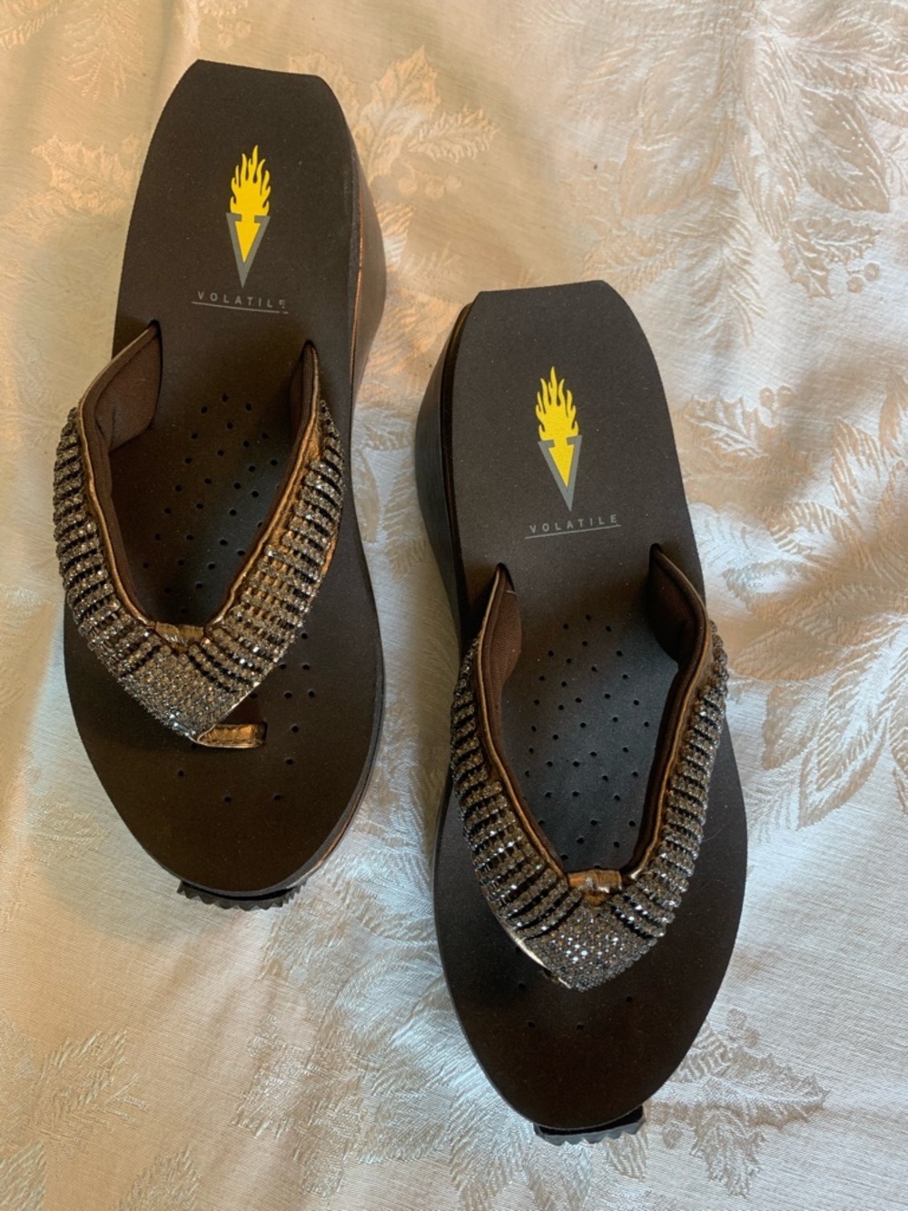 Volatile Women's Bronze Crystal-Embellished Wedge Sandals